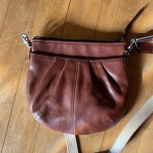 Coach brown leather crossbody with canvas strap